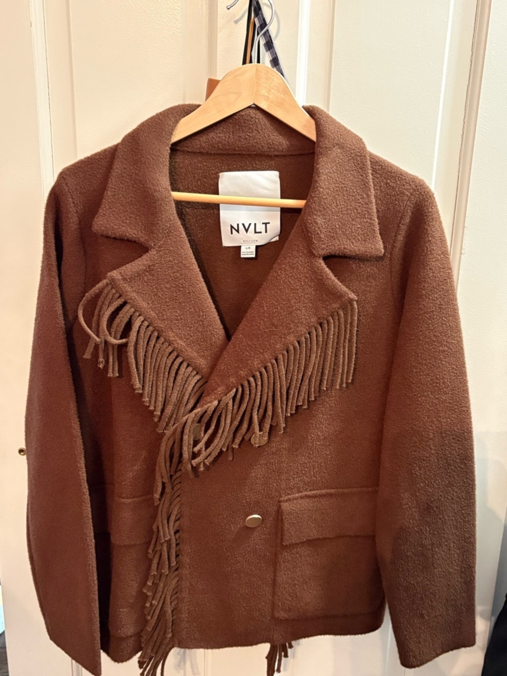 NVLT Brown Fringe Wool-Blend Pea Coat Size L